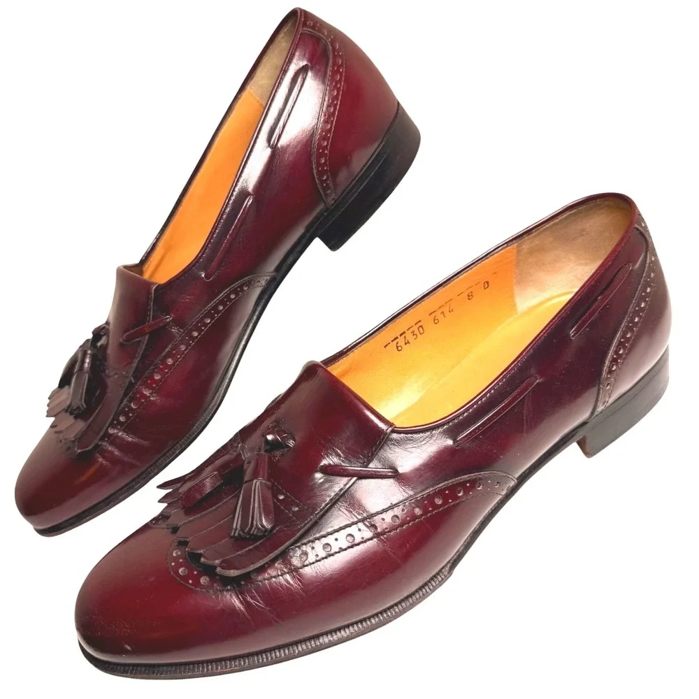 Vintage Ferragamo Kiltie Tassel Loafers Burgundy 8D
